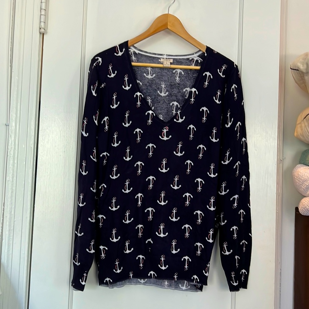 J.Crew Navy Cotton Anchor Print Sweater Size XL